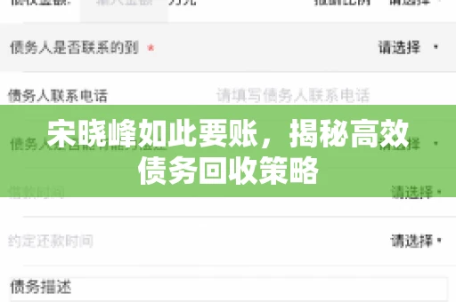 宋晓峰如此要账，揭秘高效债务回收策略